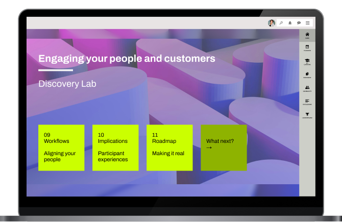 A Discovery Lab running in SmartLab on a laptop, with workflow cards across the foot of the screen