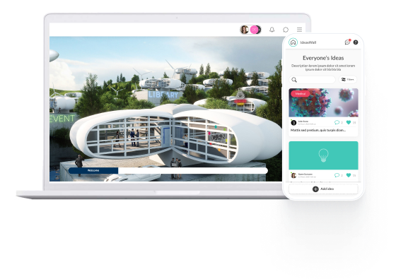 The SmartLab environment on a laptop with the ideas wall open on a phone beside it